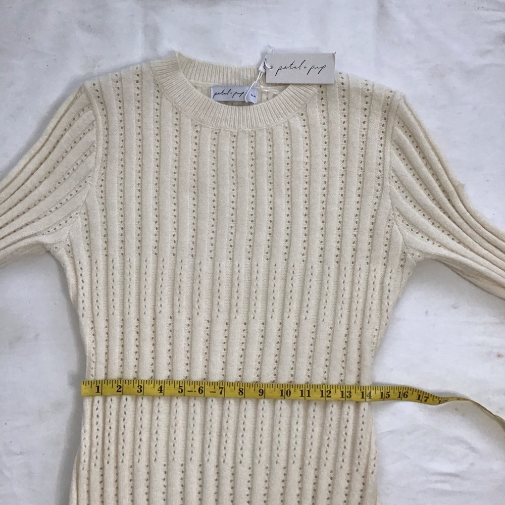 NWT- Petal & Pup Women Elegant Warm Ivory Ribbed Knit Crochet Sweater Dress L - Picture 9 of 12